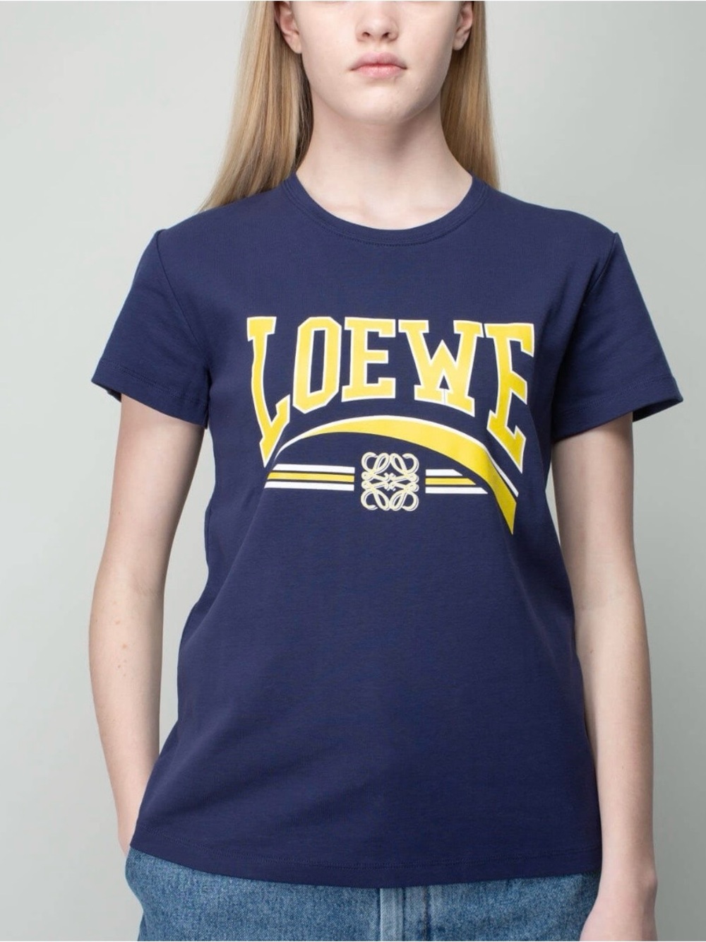 Loewe Navy Varsity Logo Cotton T-Shirt Medium